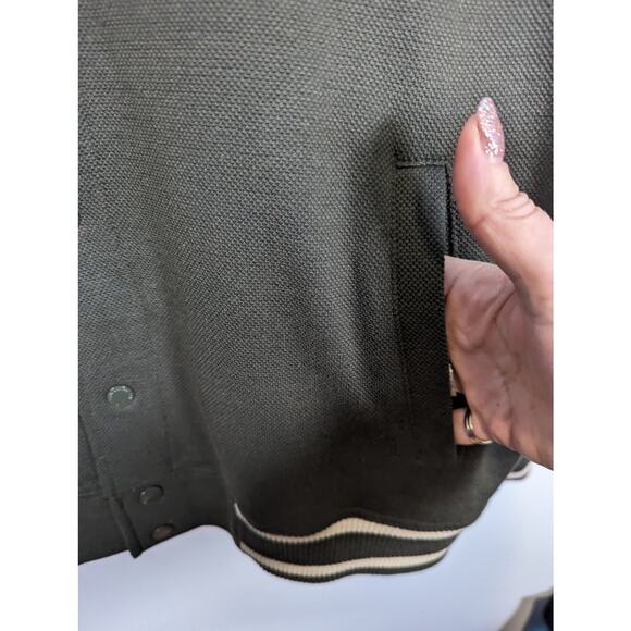 Frank and Oak Men's Varsity Bomber Jacket Dark Green Pique Cotton Blend Large - Picture 6 of 10